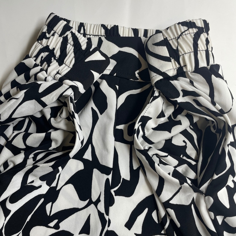 Three Dots Black White Abstract Leaf Print Wide Leg Pull On Pants S Office Bold - Picture 3 of 11